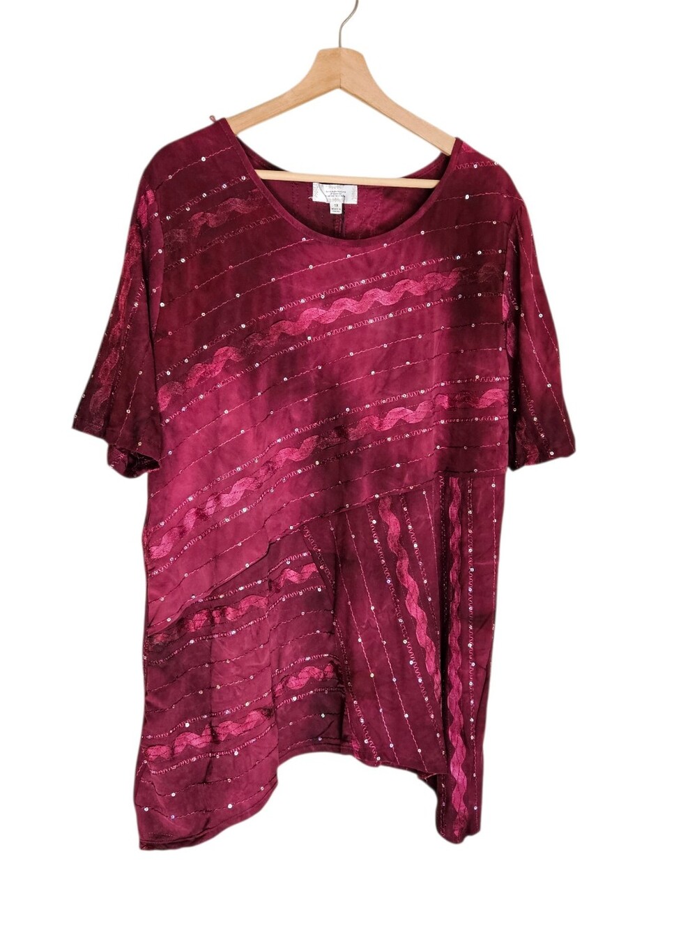 Burgundy Plus Size Louse Velvet Mix Media Lagenlook Art To Wear